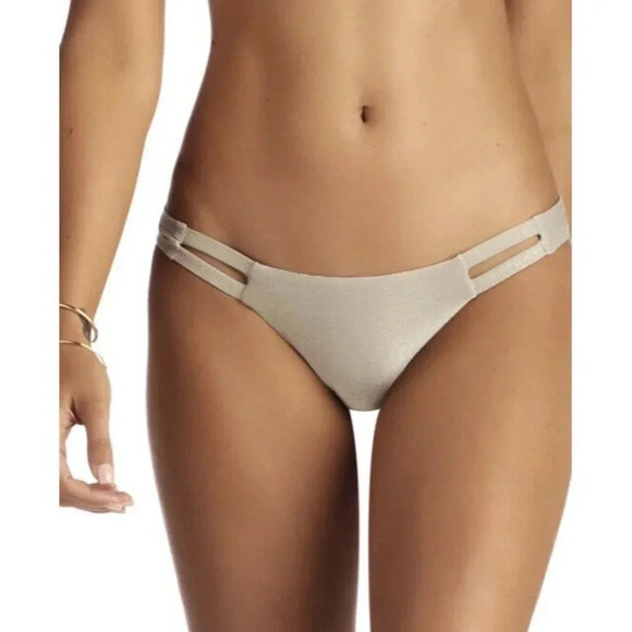Vitamin A Swimsuit Metallic Gold Taupe Cheeky Bikini Bottoms NWT Women’s Large - Picture 8 of 9